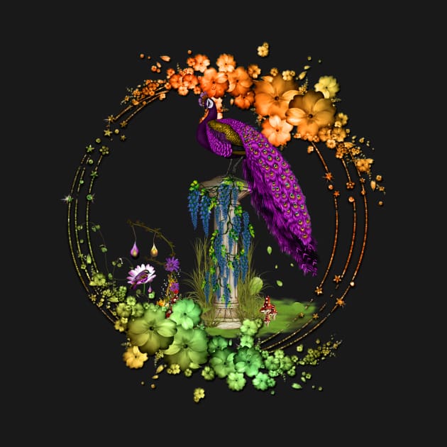 Wonderful peacock with flowers by Nicky2342