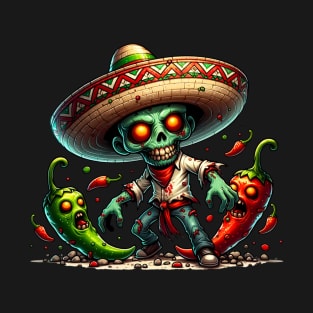 Zombie Cinco de Mayo Man and Hot Peppers T-Shirt