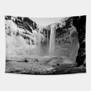 Frozen Waterfall, Iceland B&W Tapestry