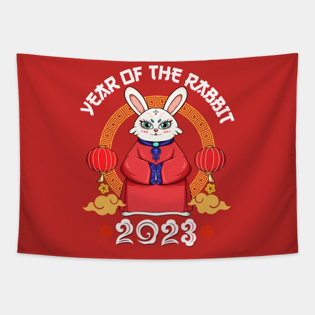 Yin Yan Bunny Zodiac Chinese New Year 2023 Year of Rabbit Tapestry by Gendon Design