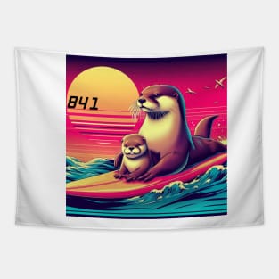 841 surfing otter with baby Tapestry