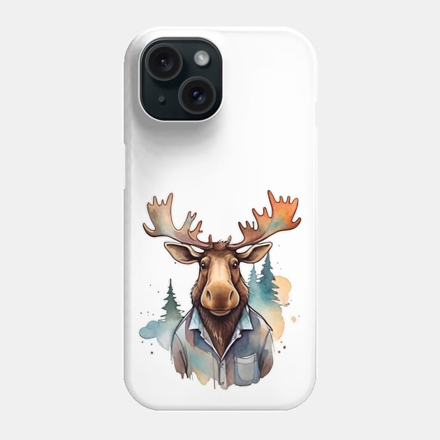 Moose in a shirt Phone Case by Moxis Watercolor