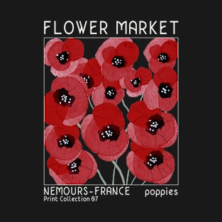 Retro poppy flower market, mid-century modern poster style in ivory T-Shirt