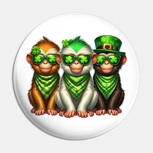 St Patricks Day Trio of Monkeys Pin