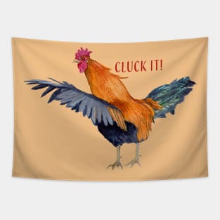 Cluck it! - colorful hand-painted watercolor Rooster Tapestry