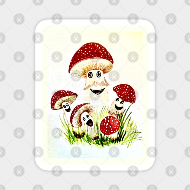 Mushroom family Magnet by The artist of light in the darkness 