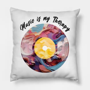 Music is my Therapy - Music Lovers Black Text Pillow