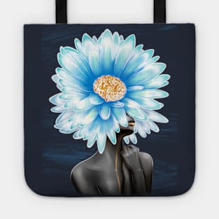 Black and white girl with color beautiful flowers in her head. Tote