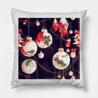 Watercolor Christmas Tree with Ball Ornaments Pillow