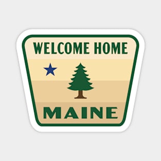 Welcome Home Maine Retro Pine Tree Badge (Tan) Magnet