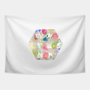 Watercolor Fruit on Blush Pink Gingham Tapestry