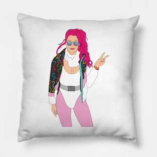 bright pink hair ski girl vintage skiing 80's Pillow