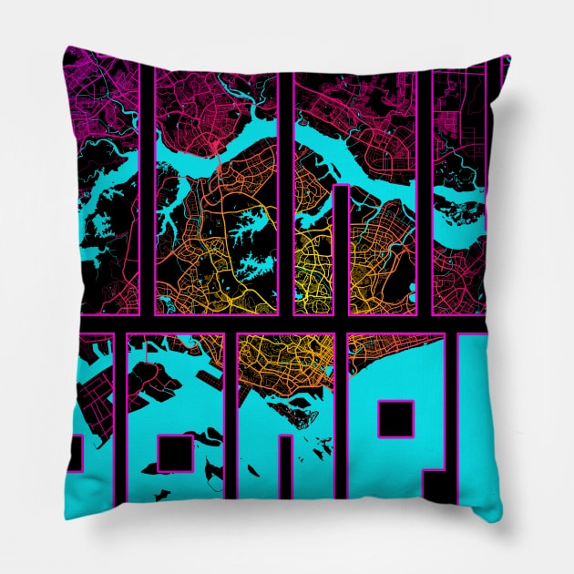 Singapore City Map in Neon Pillow by deMAP Studio