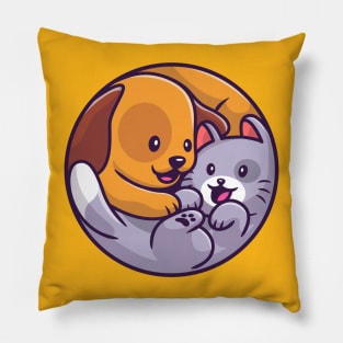 Cute Dog And Cat Cartoon Pillow