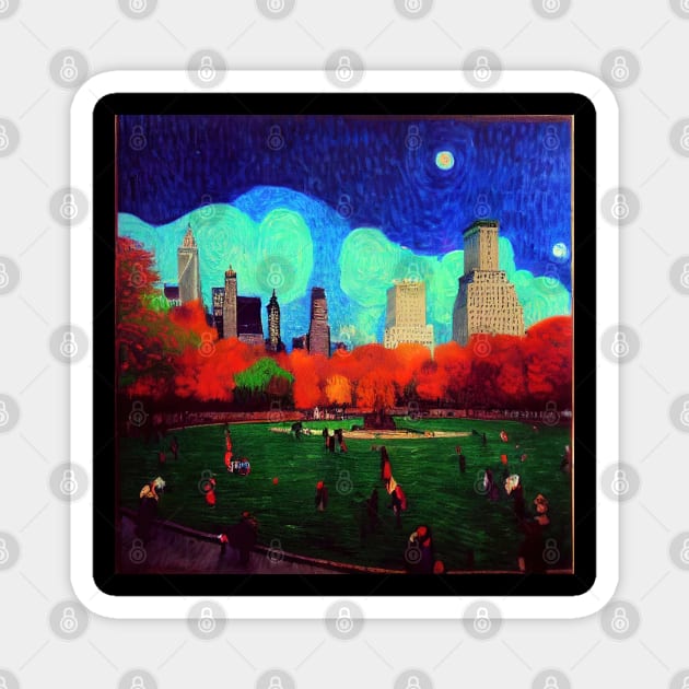 Central Park New York painting, Vincent van Gogh style, oil on canvas Magnet by Classical