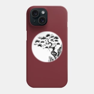 Sumi-E Pine Tree on Cliff (White BG) Phone Case