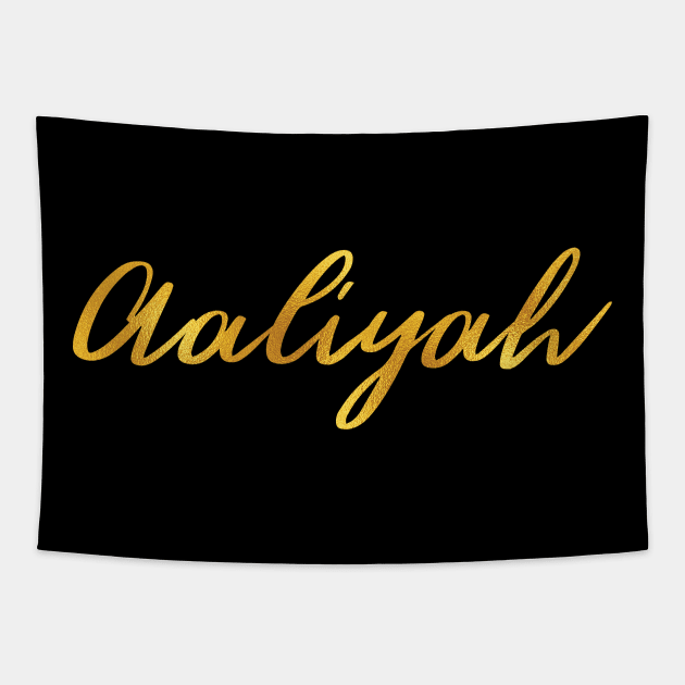 Aaliyah Name Hand Lettering in Gold Letters Tapestry by Pixel On Fire