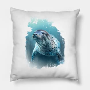 Leopard seal watercolor art Pillow