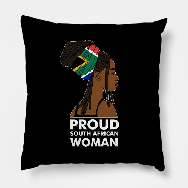 Proud South African Woman, South Africa Flag Pillow by dukito