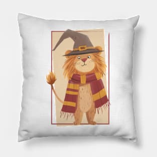 Whimsical Wizard Lion with a Scarf - Fantasy Pillow