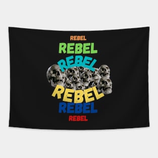 Multiple rebel skulls and typography Tapestry