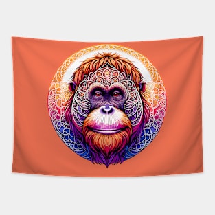 Mystical Orangutan Mandala Portrait Tapestry