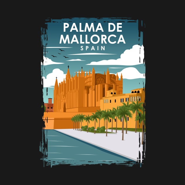 Palma De Mallorca Spain Vintage Minimal Retro Travel Poster by jornvanhezik