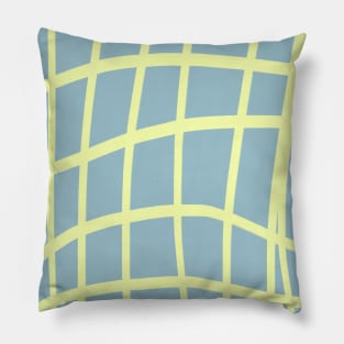 Yellow Crisscross Wavy Grid Design on a Greenish Blue Backdrop, made by EndlessEmporium Pillow