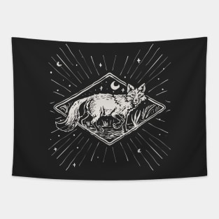 Vintage Illustration of Mystical Red Fox // Mystic Fox Retro Tapestry