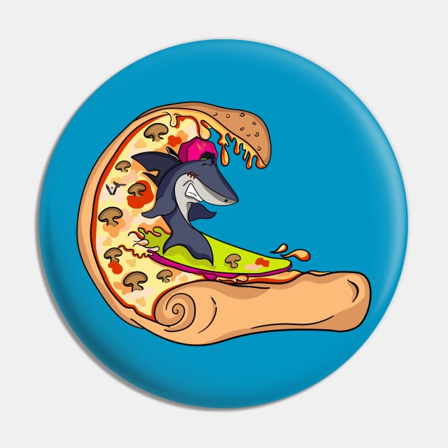 Surfing pizza Pin by jdgraphicart