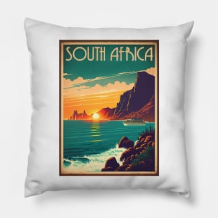 South Africa Coastline Vintage Travel Art Poster Pillow