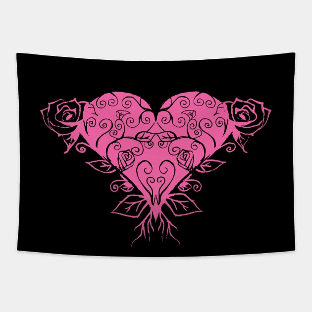 Valentine Day Pink Heart Rose Tapestry by Wind Dance