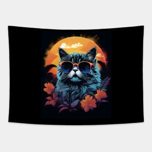 1980's Surf Cat - Retro Vintage Beach Vibes Tapestry