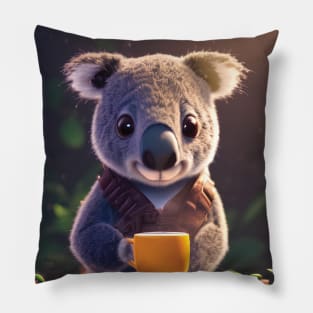 Koala with a cup mug of morning coffee Pillow
