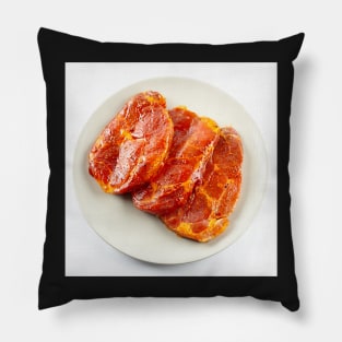 Pork neck slices on a plate Pillow