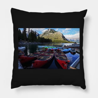 Canoes on Lake Minnewanka Banff National Park Alberta Canada Pillow