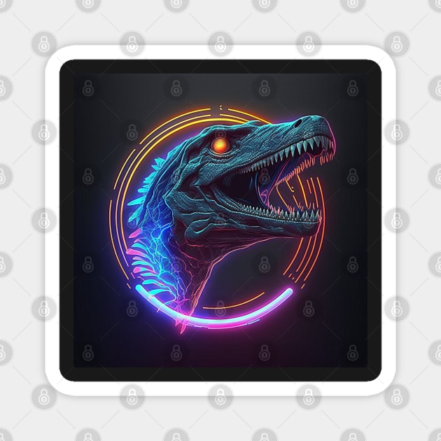 Neon Velociraptor Magnet by fallen1art