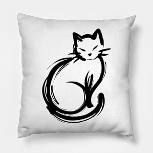 Stick figure cat in black ink Pillow