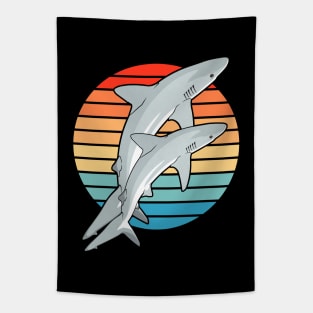 Caribbean Reef Sharks Retro Sunset Tapestry