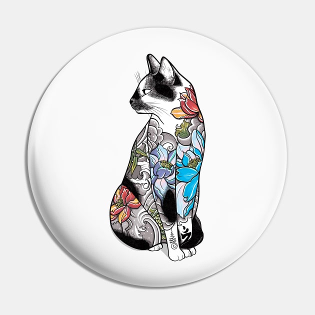 Cat in Lotus Tattoo Pin by runcatrun