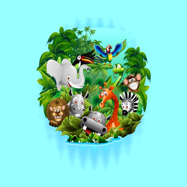 Wild Animals Cartoon on Jungle by BluedarkArt