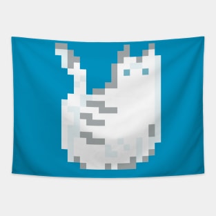 Cat Pixel Art - white teal Tapestry