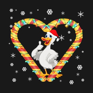 Cute Goose Candy Cane Heart Funny Christmas Light Gift T-Shirt