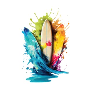 Vibrant Water Color Splash Surfboards T-Shirt