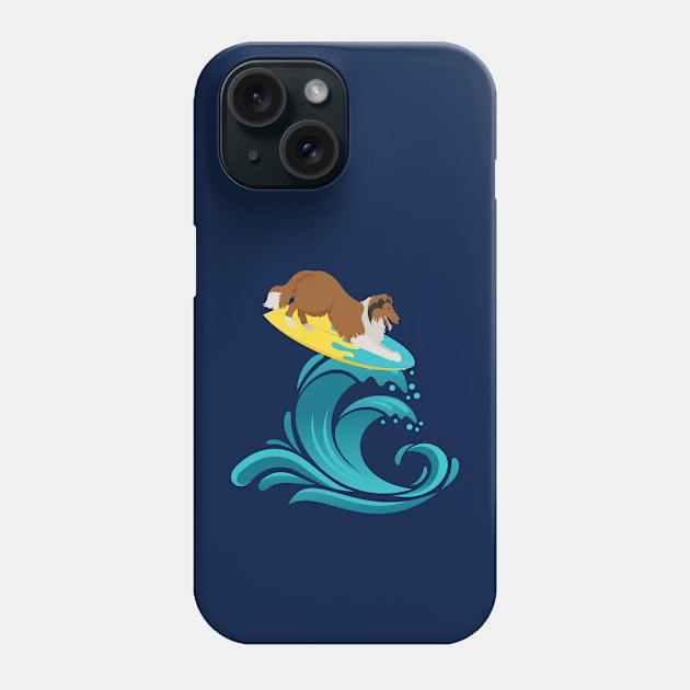 Rough Collie Dog on Surf Board on Summer Sea Wave Phone Case by Seasonal Dogs