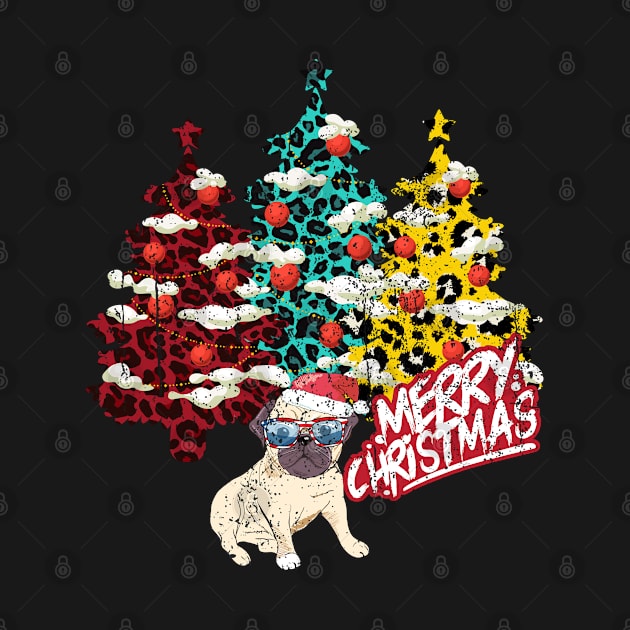 Merry Christmas Buffalo Plaid Trees/ Cheetah Christmas Dog by UranusArts