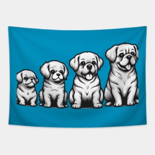 Four Happy Smiling  Puppies Tapestry