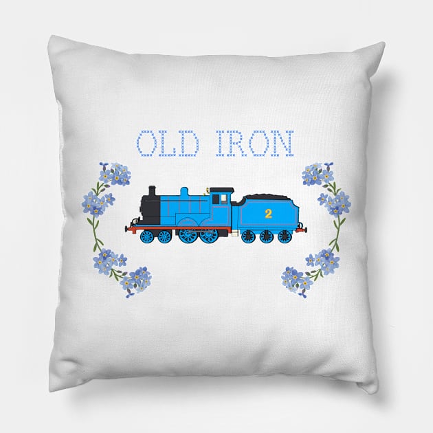 "Old Iron" not-so-cross-stitch – Edward the Blue Engine Pillow by sleepyhenry