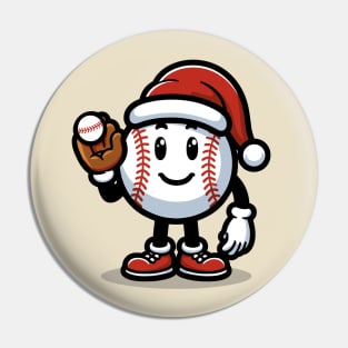 Retro Baseball ball, Merry Christmas Pin