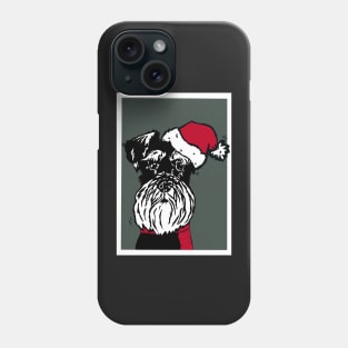 Miniature Schnauzer in Christmas Santa Hat and Red Woolly Scarf Linoprint Phone Case
